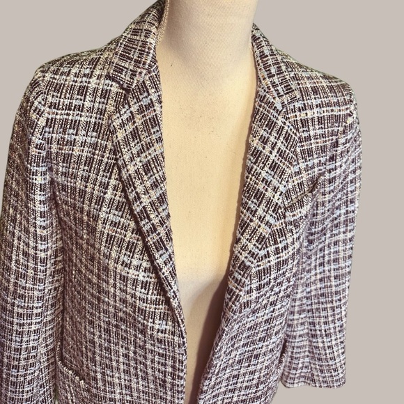 Adam Lippes Collection Navy Blue Tailored Classic Tweed Textured Blazer Size 2 - Picture 6 of 16